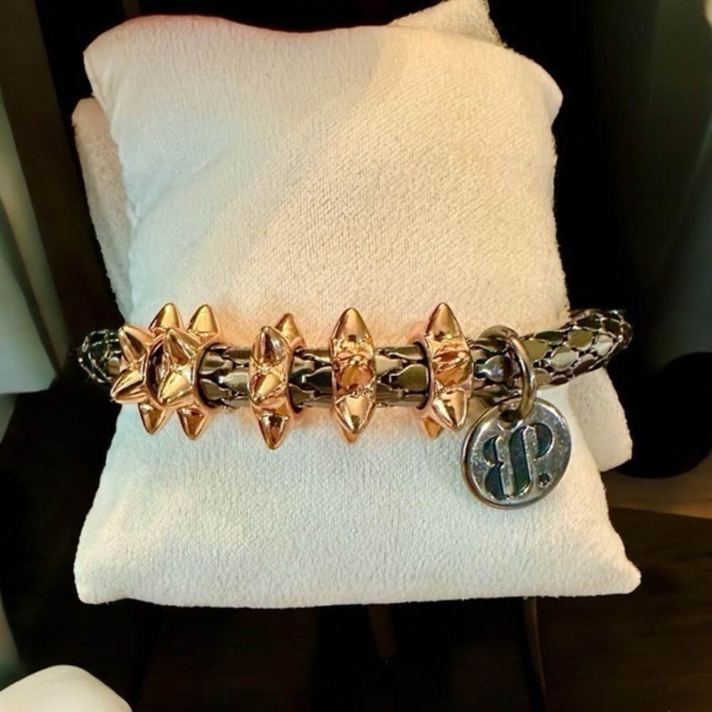 Bomb Party BP Fidget Spike Charm Stretch Bracelet - Hematite and Rose Gold Plate